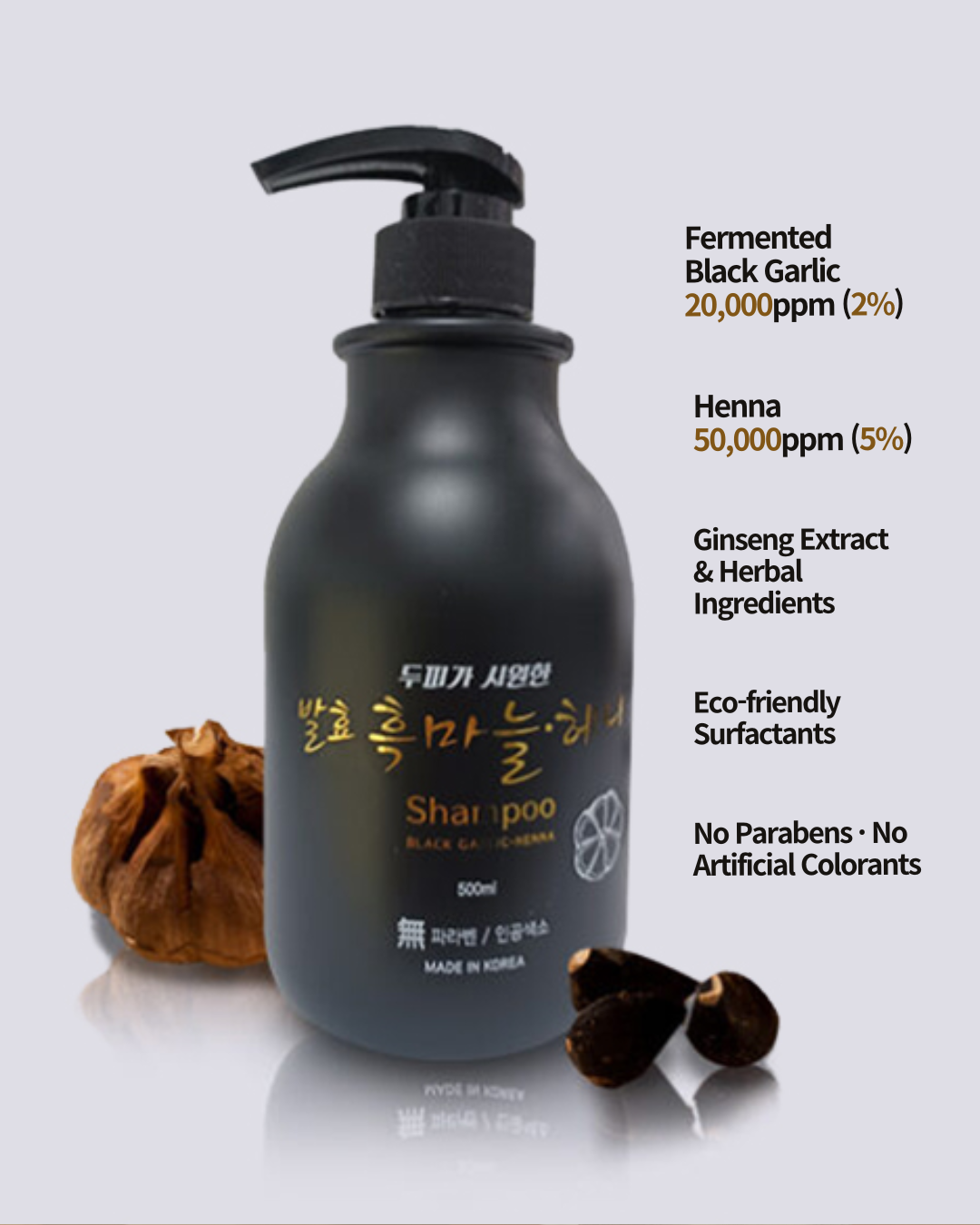 Fermented Black Garlic Henna Shampoo –16.9fl.oz (500ml) <br> 🧄 Fermented Black Garlic Power  <br> ✨ Stronger Roots, Shinier Hair